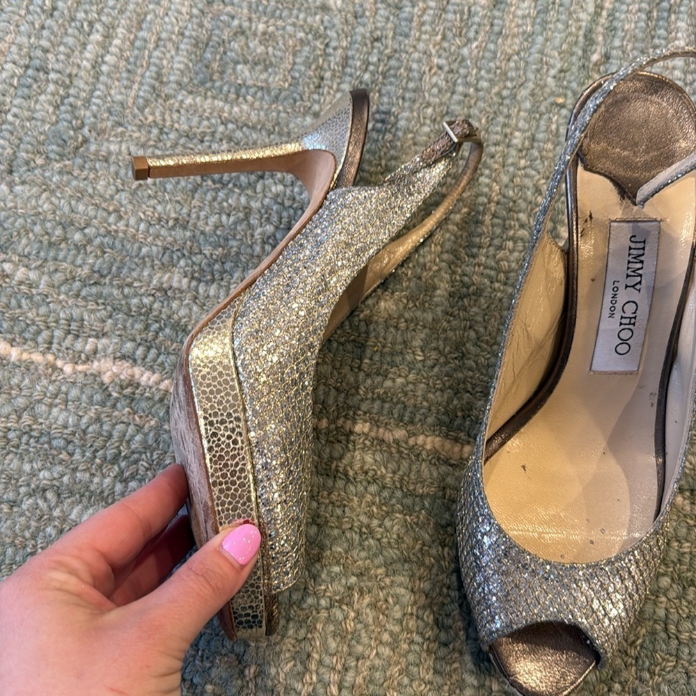 Jimmy Choo Sparkly Silver Heels - Picture 13 of 15